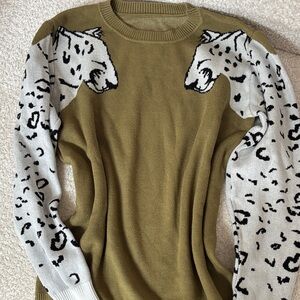 Amazon Olive Green Leopard Print Sweater